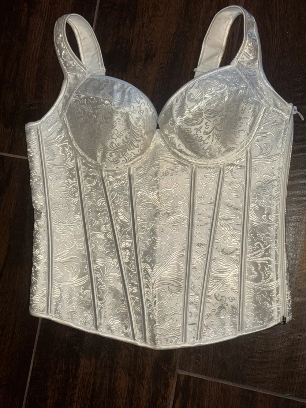 Kimring Gothic Jacquard Shoulder Straps Tank Overbust Corset Bustier White XL